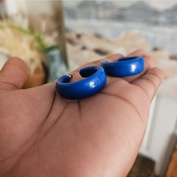 Vintage Matte Blue Simple Hoop Fashion Earrings. - Picture 9 of 15
